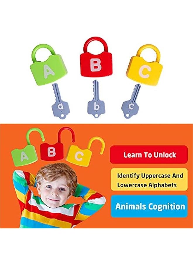 Color Alphabet Learning Lock Toys Educational Letter Combination-with 26 Locks, 26 Keys Montessori Preschool Alphabet Learning Game for Ages 3 yrs+