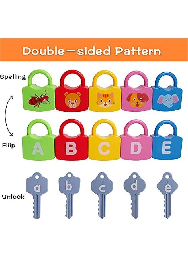 Color Alphabet Learning Lock Toys Educational Letter Combination-with 26 Locks, 26 Keys Montessori Preschool Alphabet Learning Game for Ages 3 yrs+