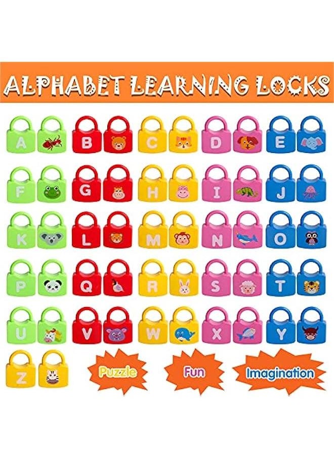 Color Alphabet Learning Lock Toys Educational Letter Combination-with 26 Locks, 26 Keys Montessori Preschool Alphabet Learning Game for Ages 3 yrs+