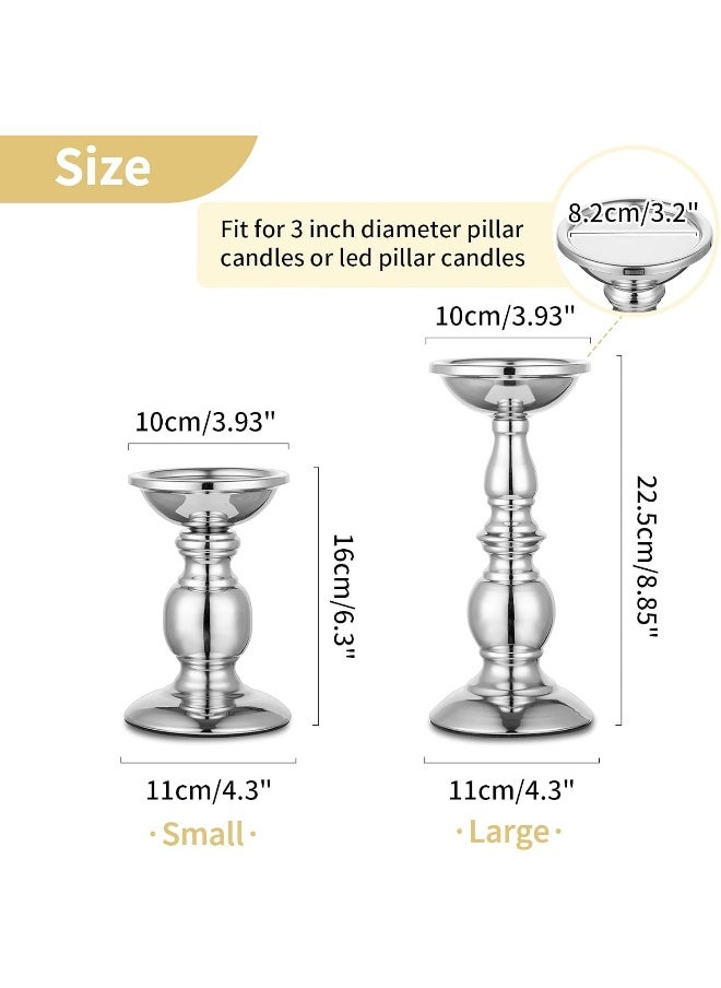 Nuptio Pillar Candle Holders Metal Candle Holder Ideal for 3 inches Candles, Silver Candle Holder for Living Room, Gardens, Spa, Aromatherapy, Incense Cones, Wedding, Party, 2 Pcs