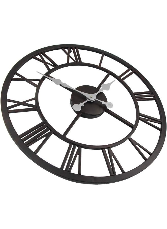 Timelike Large Roman Wall Clock, Rustic Vintage Metal Wall Clock Oversized Big Wall Clock Home Living Room Art Wall Decor (Black, 16 Inch)