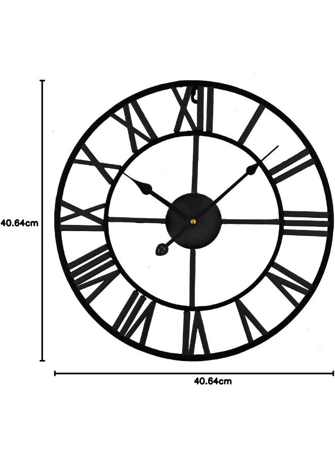 Timelike Large Roman Wall Clock, Rustic Vintage Metal Wall Clock Oversized Big Wall Clock Home Living Room Art Wall Decor (Black, 16 Inch)