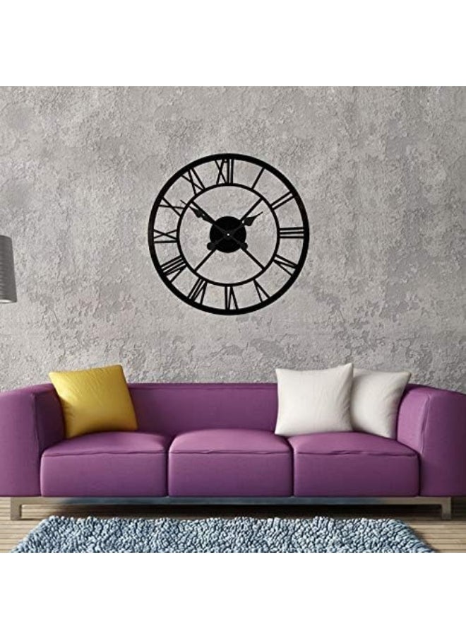 Timelike Large Roman Wall Clock, Rustic Vintage Metal Wall Clock Oversized Big Wall Clock Home Living Room Art Wall Decor (Black, 16 Inch)