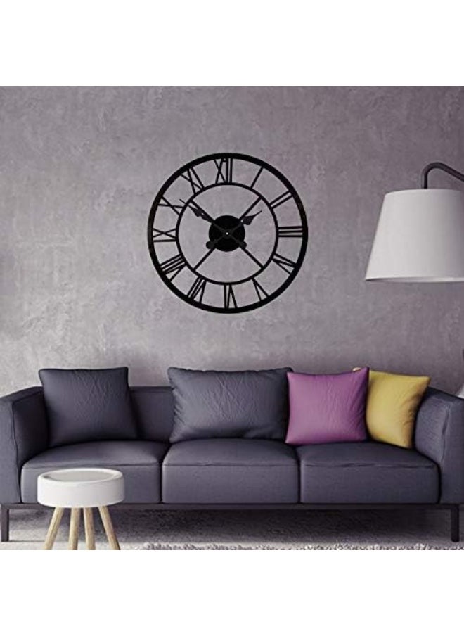 Timelike Large Roman Wall Clock, Rustic Vintage Metal Wall Clock Oversized Big Wall Clock Home Living Room Art Wall Decor (Black, 16 Inch)