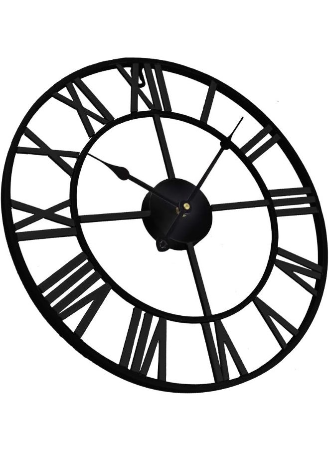 Timelike Large Roman Wall Clock, Rustic Vintage Metal Wall Clock Oversized Big Wall Clock Home Living Room Art Wall Decor (Black, 16 Inch)