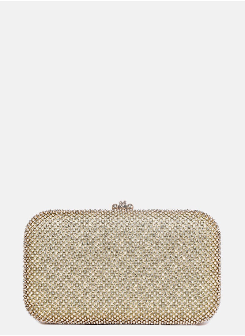Textured Push Lock Clutch Bag with Chain Strap