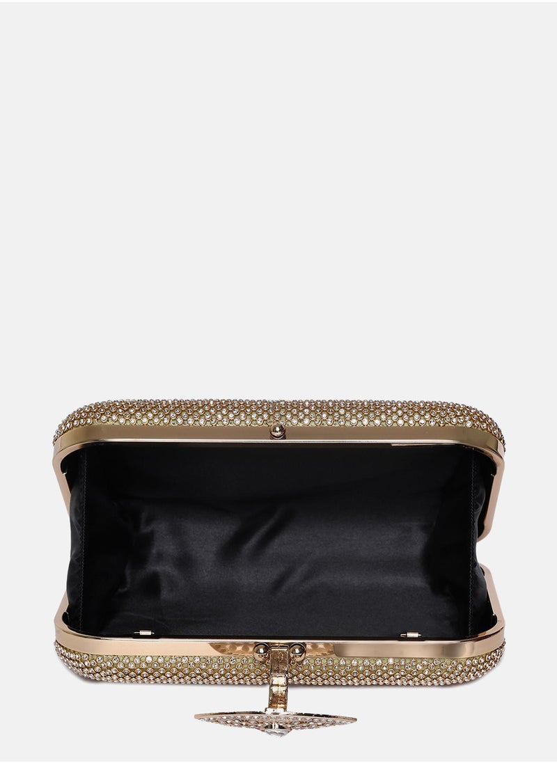 Textured Push Lock Clutch Bag with Chain Strap