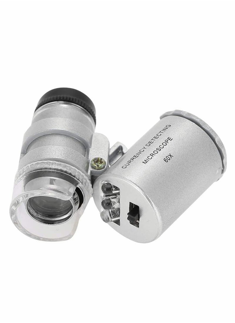 Mini Microscope, 60X Universal Portable Microscope with LED UV Lights Magnifying Glass