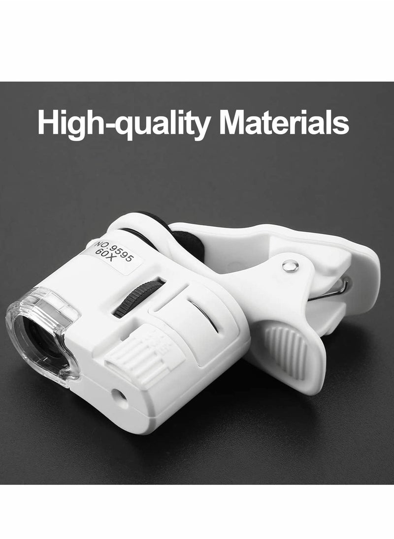 Phone Microscope, 60X Universal Portable Clip On Microscope with LED UV Lights Jeweler Loupe for Biological Jewelry Coins Currency Stamps Antiques Smart Phones and Tablets