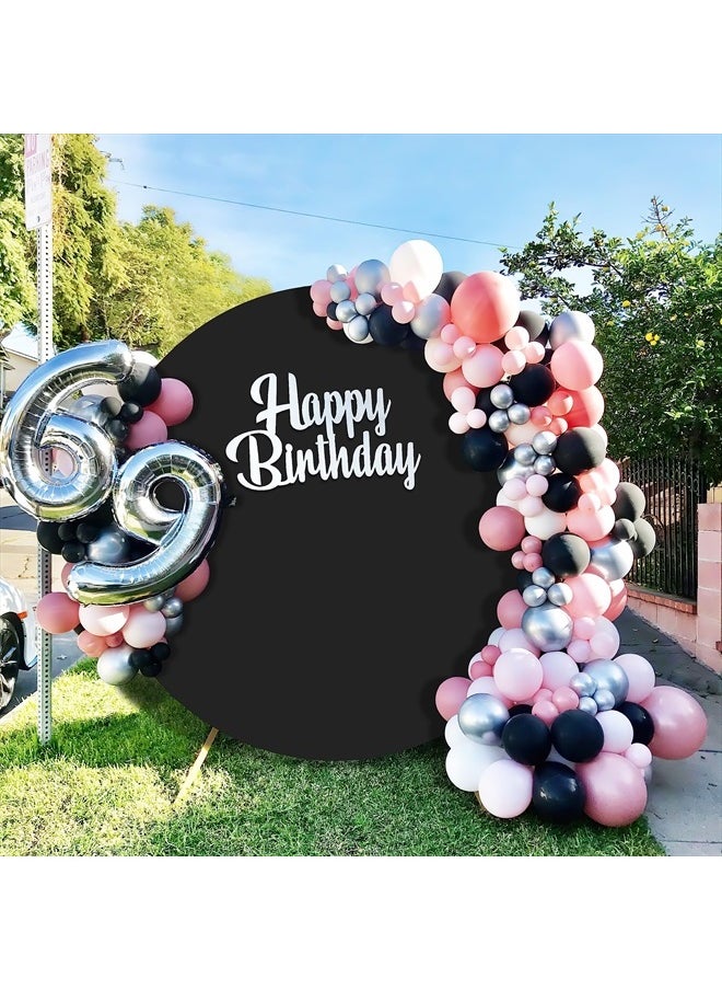 Black Round Backdrop Cover 7.2x7.2ft Circle Backdrop Baby Shower Round Arch Cover for Birthday Party Wedding Background Decorations