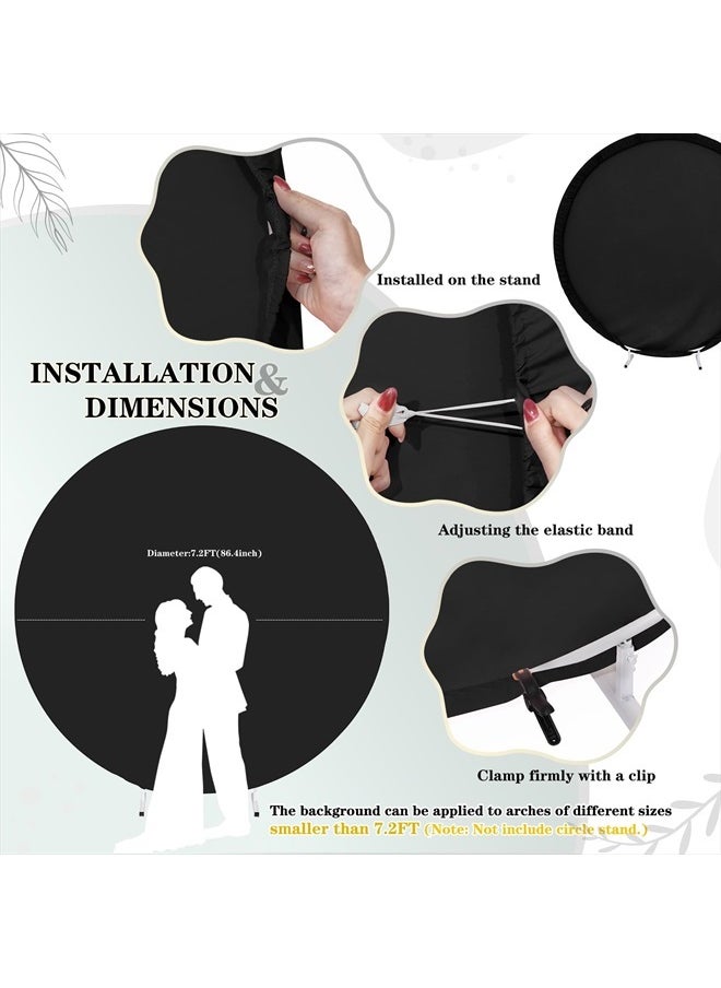 Black Round Backdrop Cover 7.2x7.2ft Circle Backdrop Baby Shower Round Arch Cover for Birthday Party Wedding Background Decorations