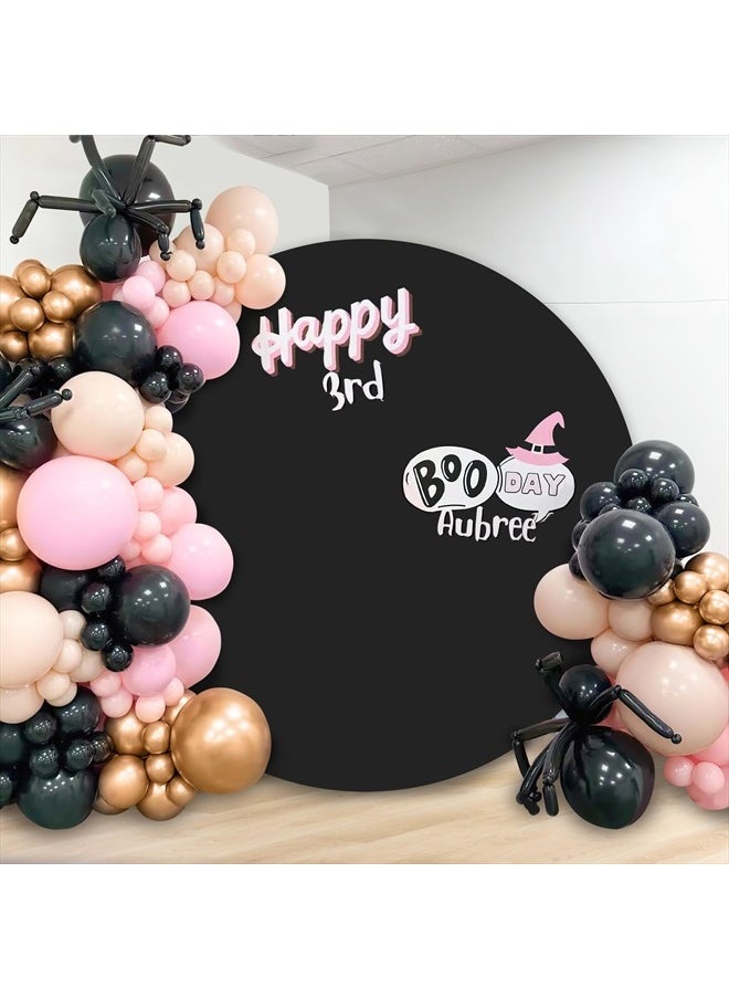 Black Round Backdrop Cover 7.2x7.2ft Circle Backdrop Baby Shower Round Arch Cover for Birthday Party Wedding Background Decorations