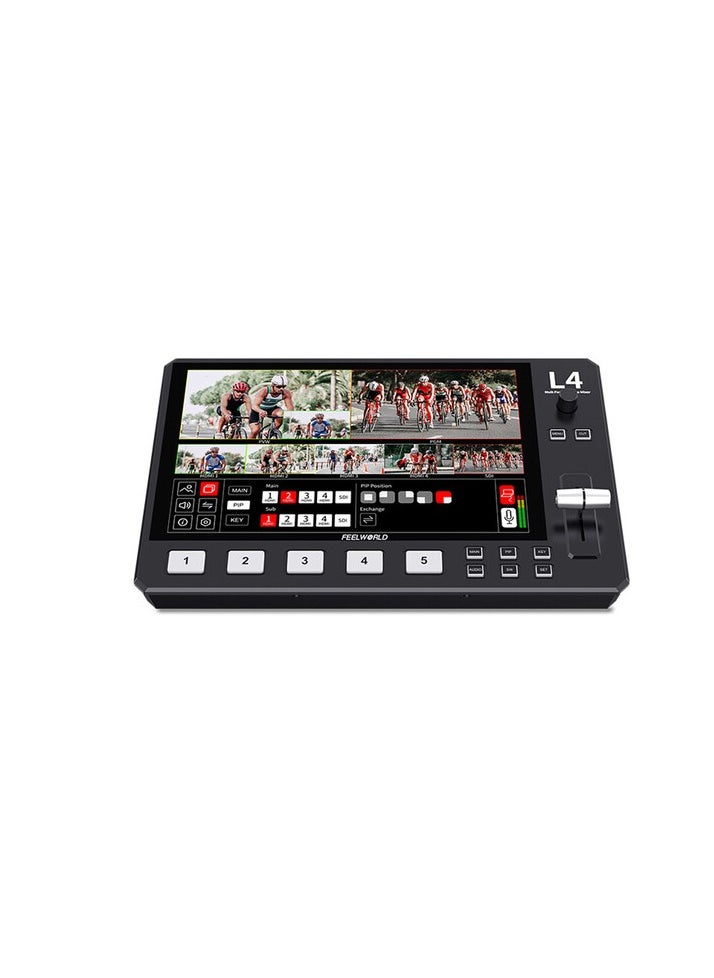 FEELWORLD L4 10.1 Inch Touch Screen Video Switcher 10.1 inch Touchscreen, Real-time Preview 5 Input Sources PST PGM and Operation Interface