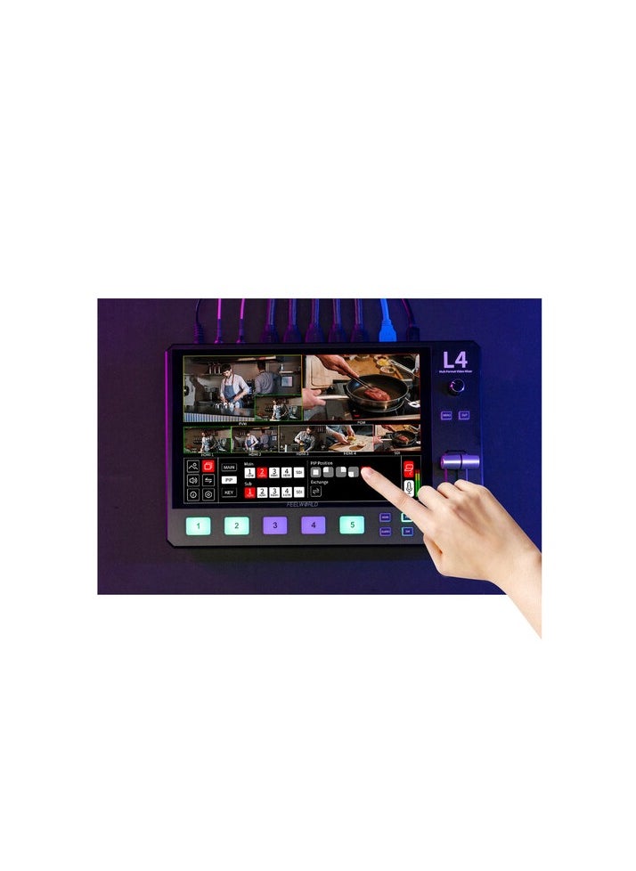 FEELWORLD L4 10.1 Inch Touch Screen Video Switcher 10.1 inch Touchscreen, Real-time Preview 5 Input Sources PST PGM and Operation Interface