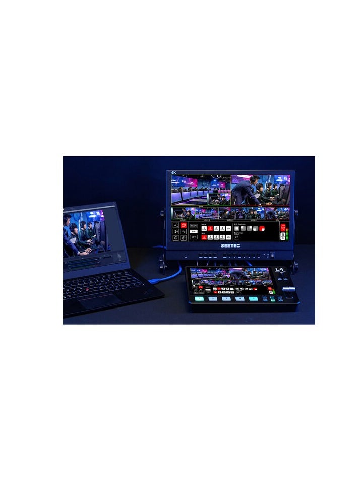 FEELWORLD L4 10.1 Inch Touch Screen Video Switcher 10.1 inch Touchscreen, Real-time Preview 5 Input Sources PST PGM and Operation Interface