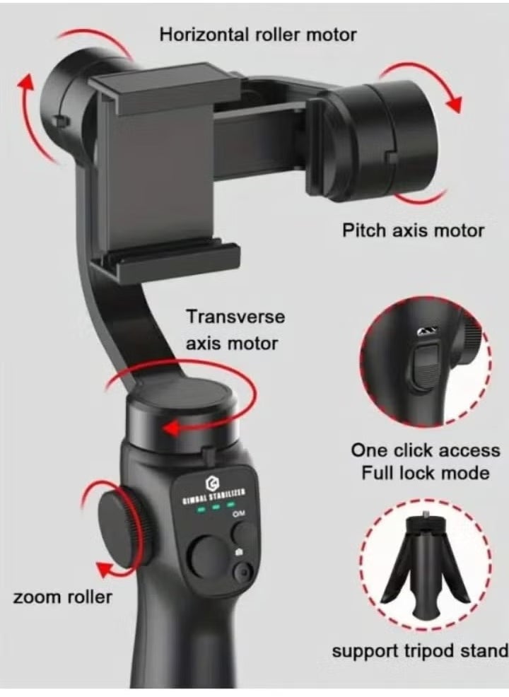 F10 3-Axis Stabilizer Tripod for Smartphone – Smooth Video Recording, Anti-Shake, Adjustable Design, Perfect for Vlogging, Live Streaming, and Photography, Portable and Compact