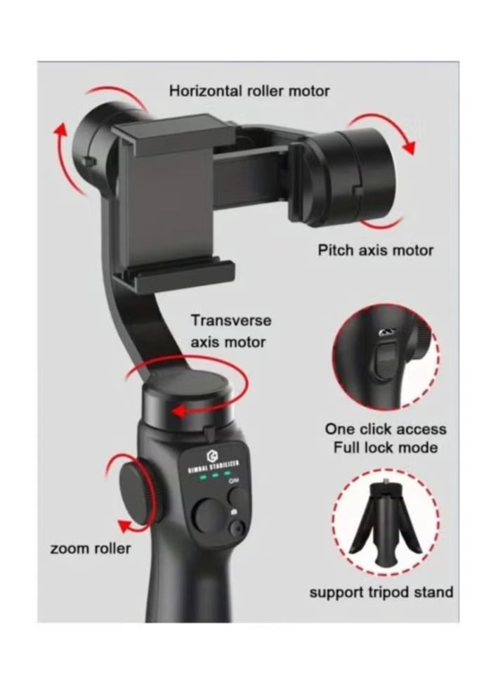 F10 3-Axis Stabilizer Tripod for Smartphone – Smooth Video Recording, Compact & Lightweight Design, Easy-to-Use Stabilization, Adjustable 360° Rotation, Perfect for Vlogging, Live Streaming, Photography, and Cinematic Shots on Your Smartphone