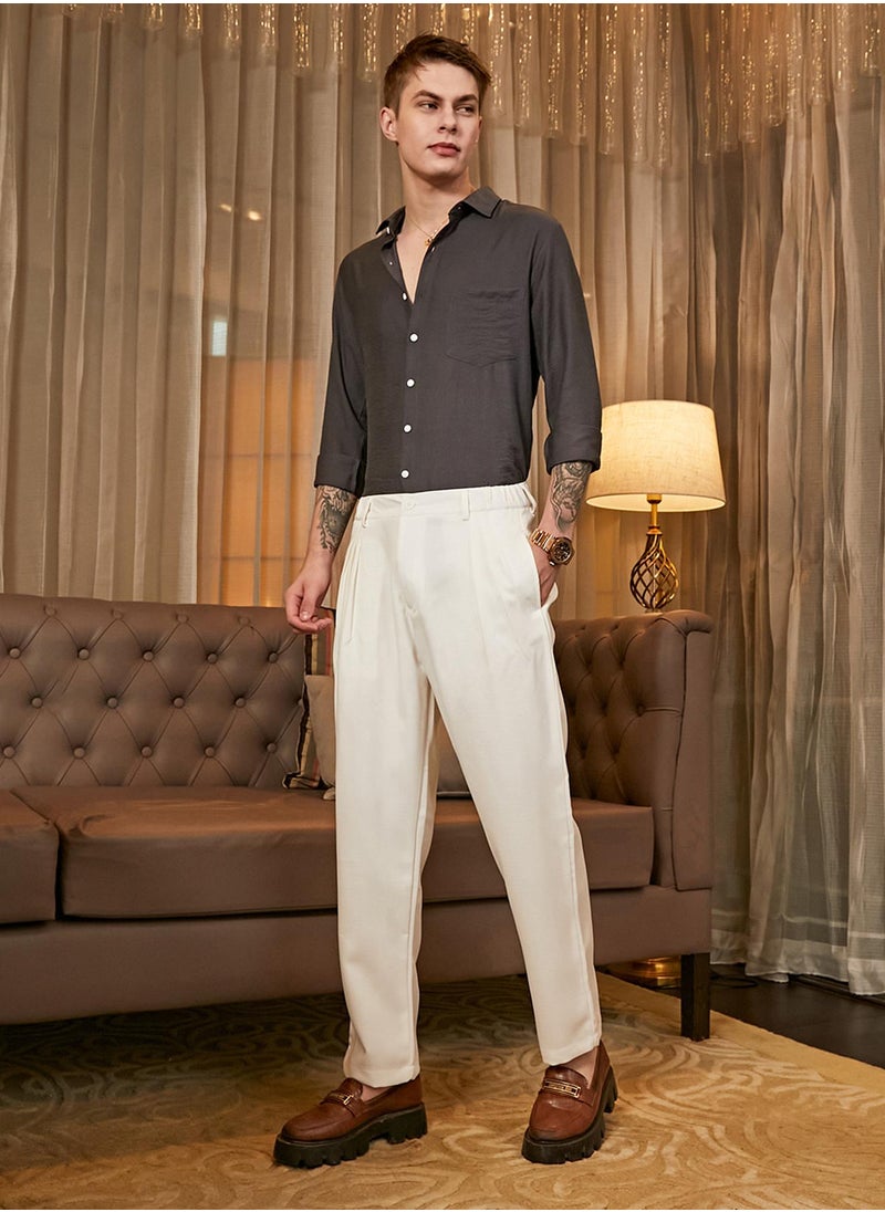 Men's Cream White Straight Tailored Trousers