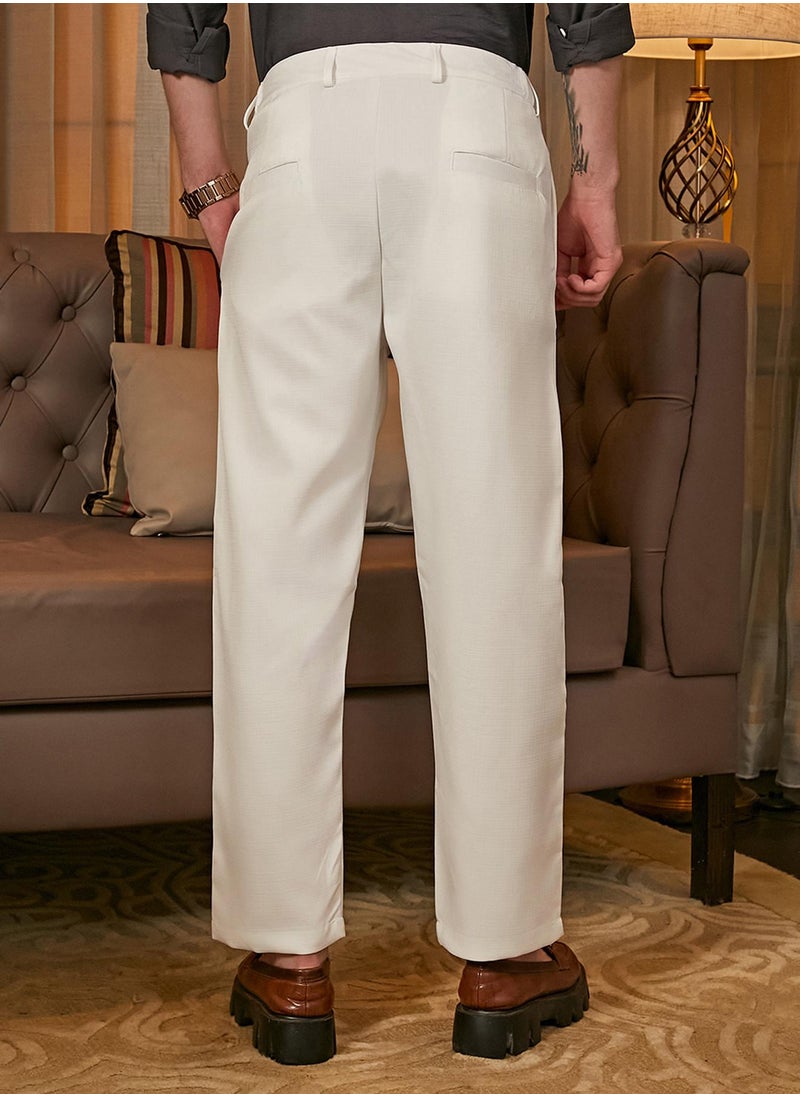 Men's Cream White Straight Tailored Trousers