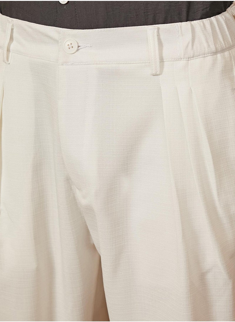 Men's Cream White Straight Tailored Trousers