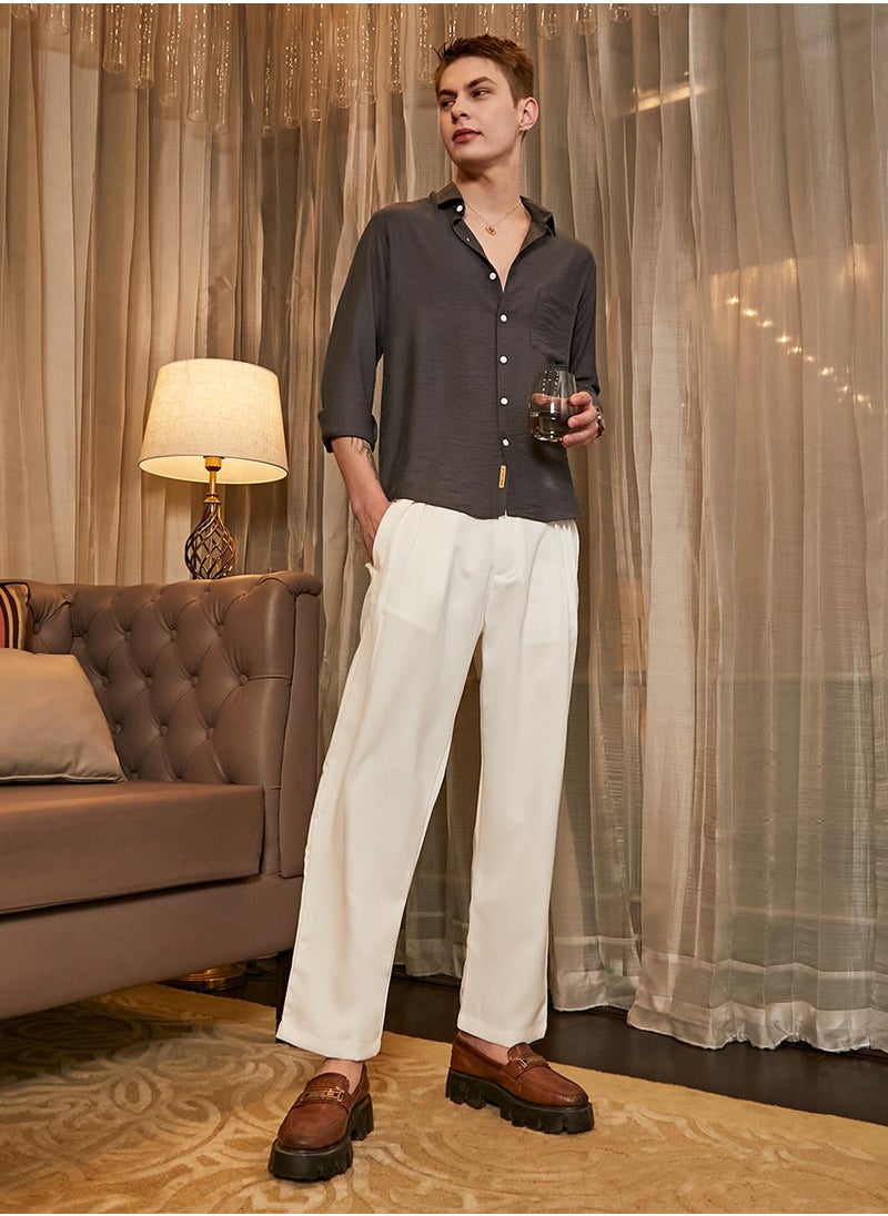 Men's Cream White Straight Tailored Trousers