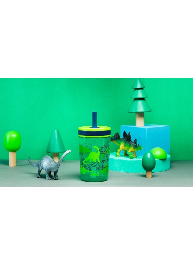 Zak Designs Kelso 15 oz Tumbler Set, (Dino Camo) Non-BPA Leak-Proof Screw-On Lid with Straw Made of Durable Plastic and Silicone, Perfect Baby Cup Bundle for Kids (2pc Set)