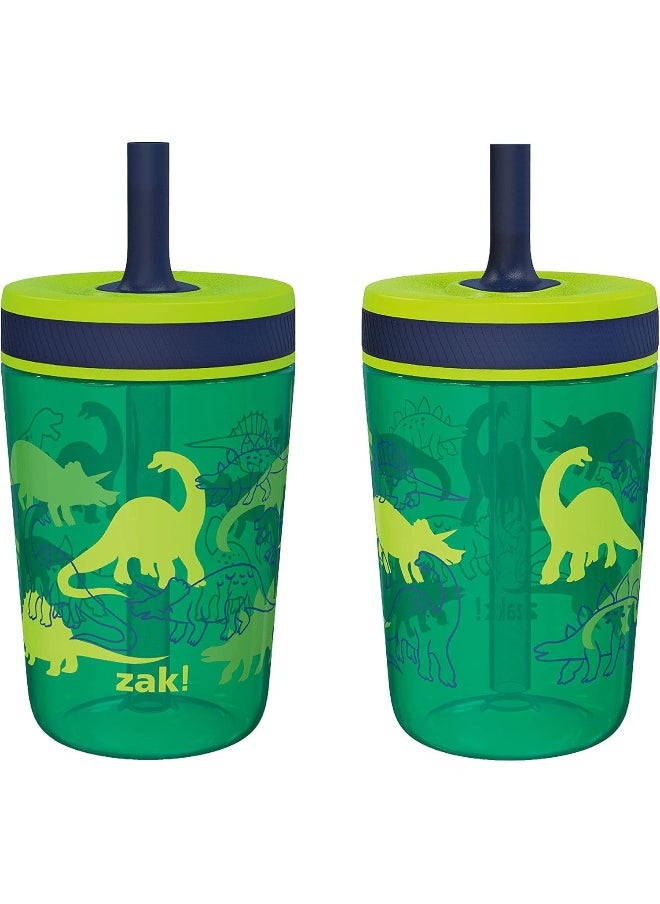 Zak Designs Kelso 15 oz Tumbler Set, (Dino Camo) Non-BPA Leak-Proof Screw-On Lid with Straw Made of Durable Plastic and Silicone, Perfect Baby Cup Bundle for Kids (2pc Set)