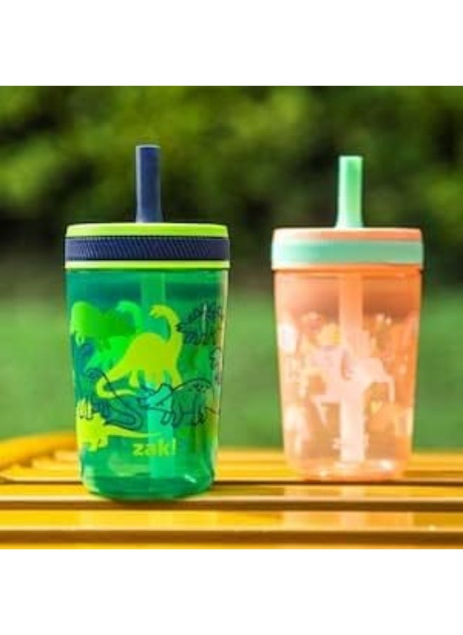 Zak Designs Kelso 15 oz Tumbler Set, (Dino Camo) Non-BPA Leak-Proof Screw-On Lid with Straw Made of Durable Plastic and Silicone, Perfect Baby Cup Bundle for Kids (2pc Set)
