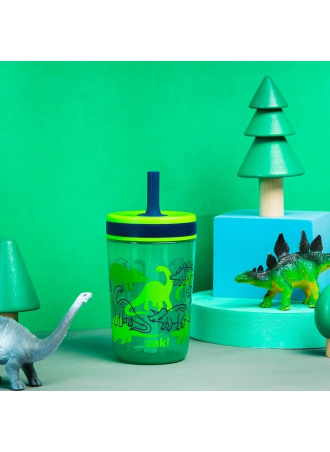 Zak Designs Kelso 15 oz Tumbler Set, (Dino Camo) Non-BPA Leak-Proof Screw-On Lid with Straw Made of Durable Plastic and Silicone, Perfect Baby Cup Bundle for Kids (2pc Set)