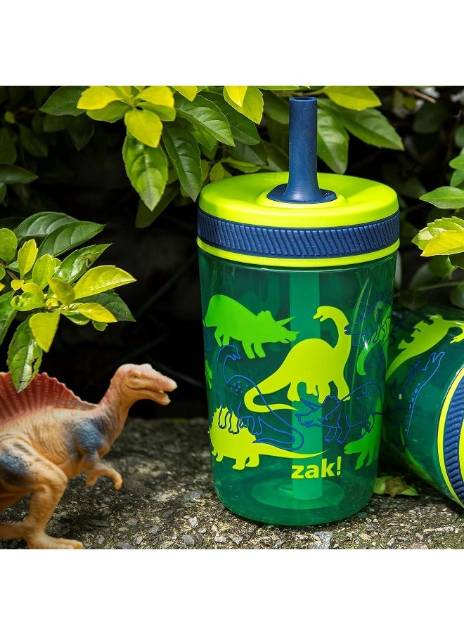Zak Designs Kelso 15 oz Tumbler Set, (Dino Camo) Non-BPA Leak-Proof Screw-On Lid with Straw Made of Durable Plastic and Silicone, Perfect Baby Cup Bundle for Kids (2pc Set)