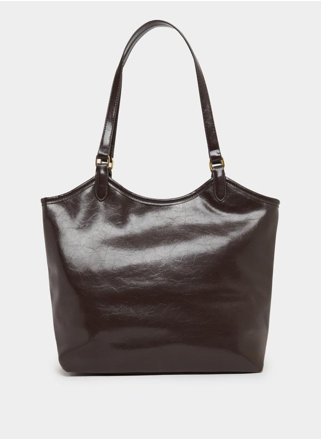 Textured Embellished Shoulder Bag with Zip Closure