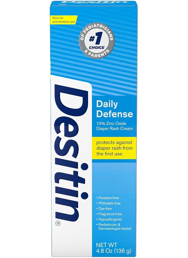 Desitin Daily Defense Baby Diaper Rash Cream with Zinc Oxide to Treat, Relieve & Prevent Diaper Rash, 4.8 Ounce