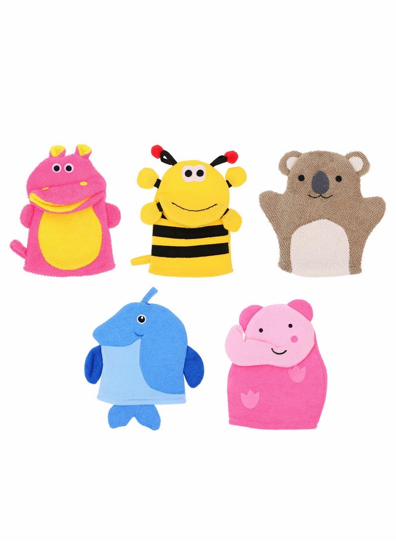 Sponges for Bath, 5pcs Kids Sponge Mitt Glove, Baby Super Soft, Toddler   Animal Shower Bathing Loofah Wash Gloves Body Scrub
