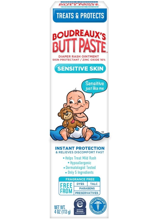 Boudreaux's Butt Paste Diaper Rash Ointment, for Sensitive Skin, Hypoallergenic, 4 Oz
