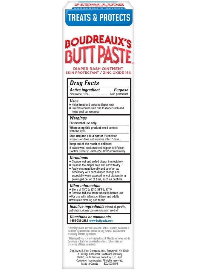 Boudreaux's Butt Paste Diaper Rash Ointment, for Sensitive Skin, Hypoallergenic, 4 Oz