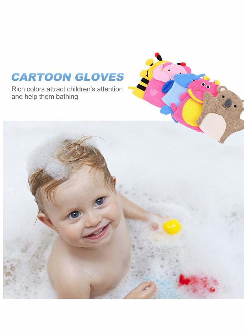 Sponges for Bath, 5pcs Kids Sponge Mitt Glove, Baby Super Soft, Toddler   Animal Shower Bathing Loofah Wash Gloves Body Scrub