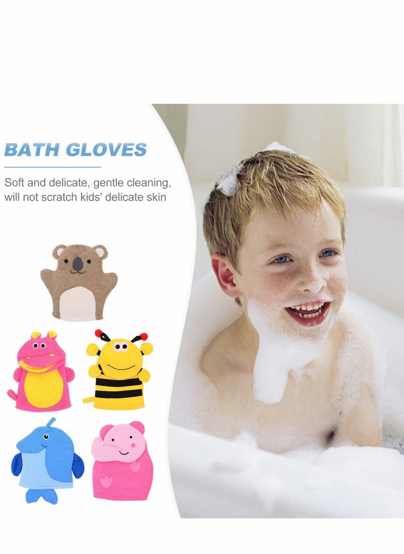 Sponges for Bath, 5pcs Kids Sponge Mitt Glove, Baby Super Soft, Toddler   Animal Shower Bathing Loofah Wash Gloves Body Scrub