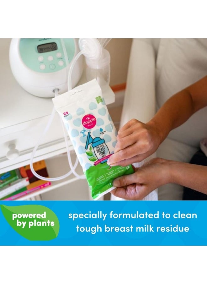 Dapple Breast Pump Wipes Baby, 25 Count (Pack of 3), Fragrance Free, Plant Based & Hypoallergenic Breast Pump Wipes