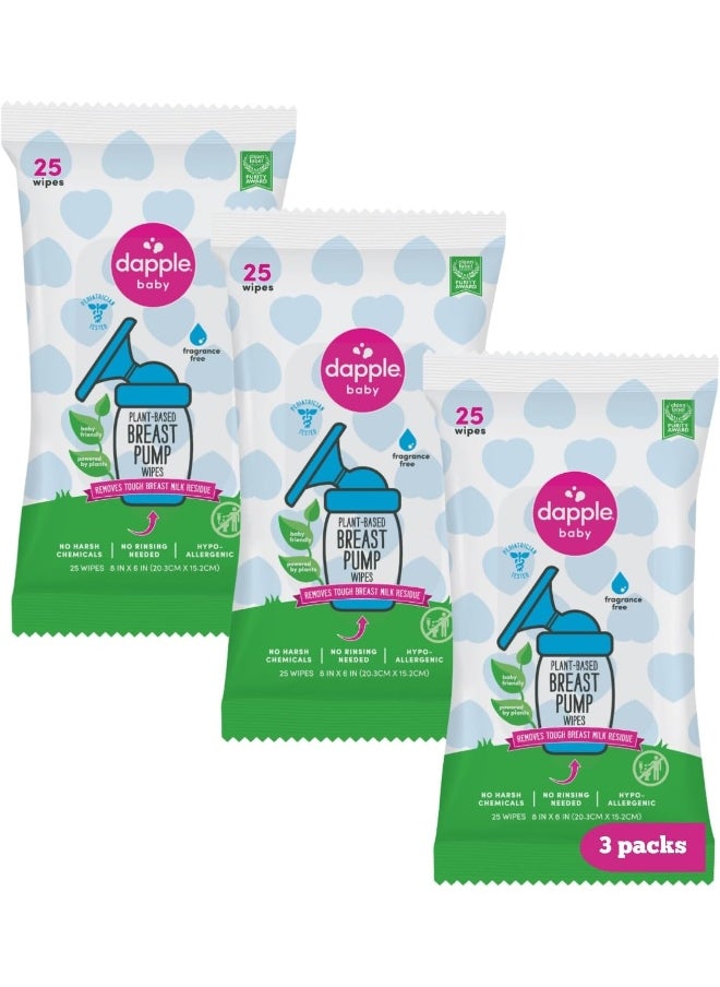Dapple Breast Pump Wipes Baby, 25 Count (Pack of 3), Fragrance Free, Plant Based & Hypoallergenic Breast Pump Wipes