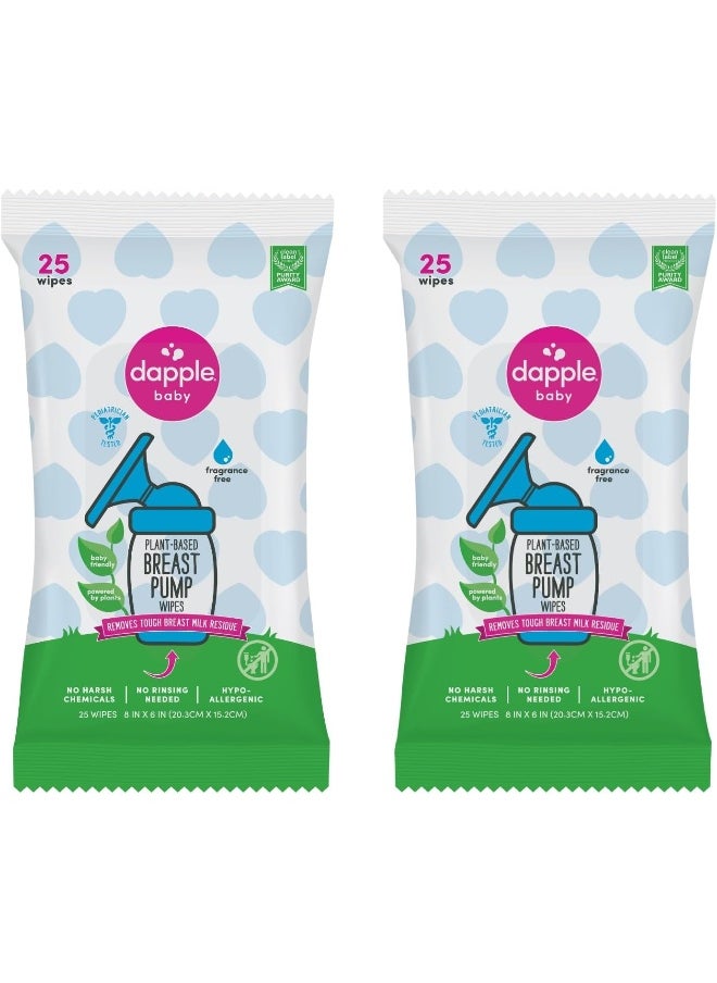 Dapple Breast Pump Wipes Baby, Hypoallergenic & Powered by Plants, Removes Milk Residue, Leaves No Taste, Convenient Wipes Pouch, Fragrance Free, 25 Count (Pack of 2)