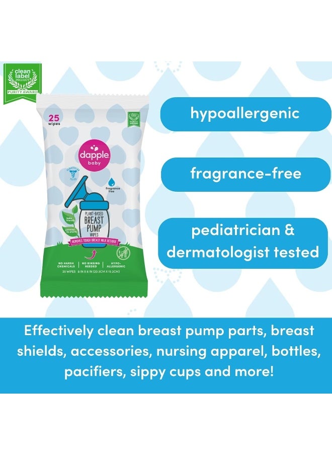 Dapple Breast Pump Wipes, Powered by Plants, Hypoallergenic, Removes Milk Residue, Fragrance Free, Convenient Wipes Pouch, 25 Count (2 Pack)