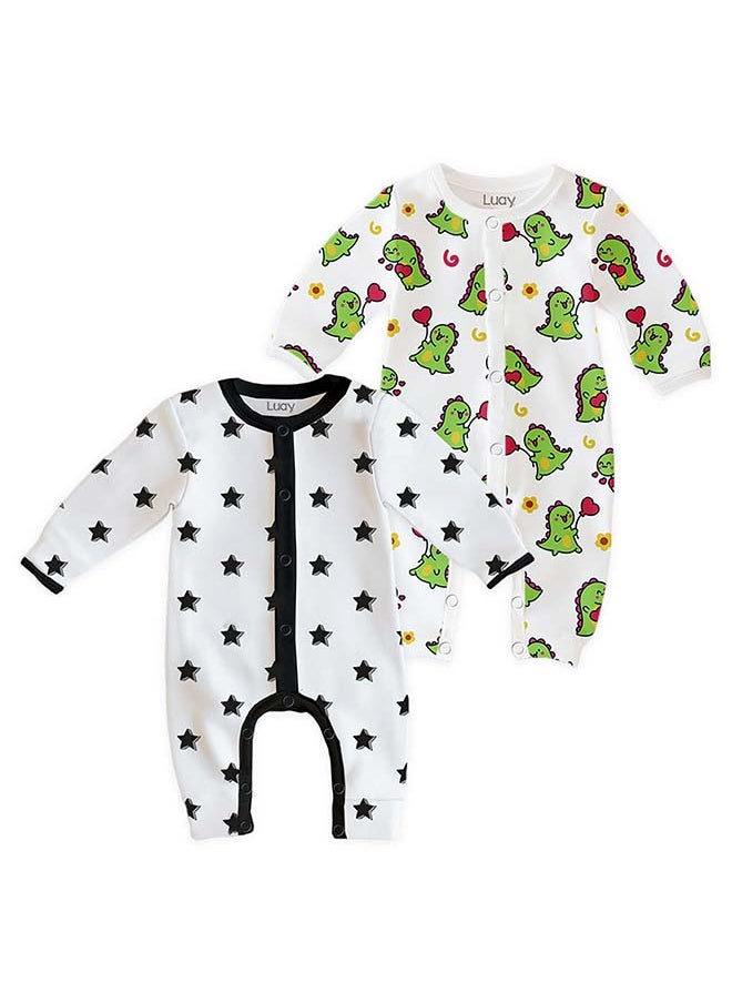 100% Cotton Full Sleeves Baby Romper,Sleepsuit for Baby Girls & Boys _(Pack of 2) 18-24 M