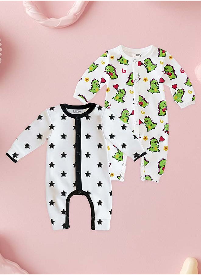100% Cotton Full Sleeves Baby Romper,Sleepsuit for Baby Girls & Boys _(Pack of 2) 18-24 M