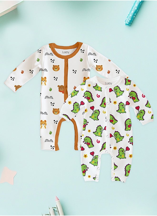 100% Cotton Full Sleeves Baby Romper,Sleepsuit for Baby Girls & Boys _(Pack of 2) 18-24 M