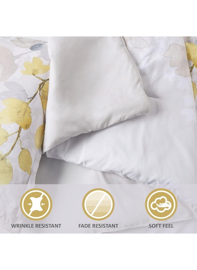 Madison Park Comfort Spaces Bed in A Bag - Trendy Casual Design Cozy Comforter with Complete Sheet Set with Side Pocket, All Season Cover, Matching Shams, Queen, Nina, Leaf Yellow/Grey 9 Piece