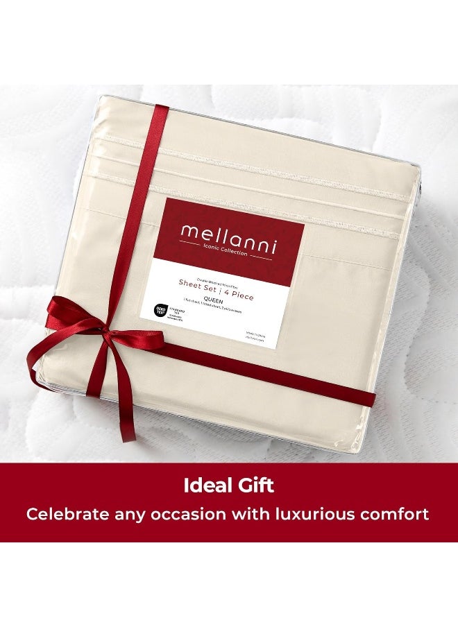 Mellanni Queen Sheets Set - 4 PC Iconic Collection Bedding - Hotel Luxury, Extra Soft, Cooling Bed Sheets - Wrinkle, Fade, Stain Resistant (Queen, Golden Ivory)