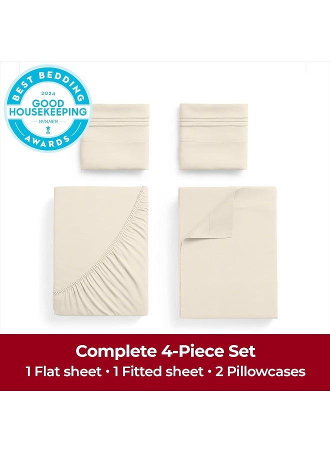 Mellanni Queen Sheets Set - 4 PC Iconic Collection Bedding - Hotel Luxury, Extra Soft, Cooling Bed Sheets - Wrinkle, Fade, Stain Resistant (Queen, Golden Ivory)