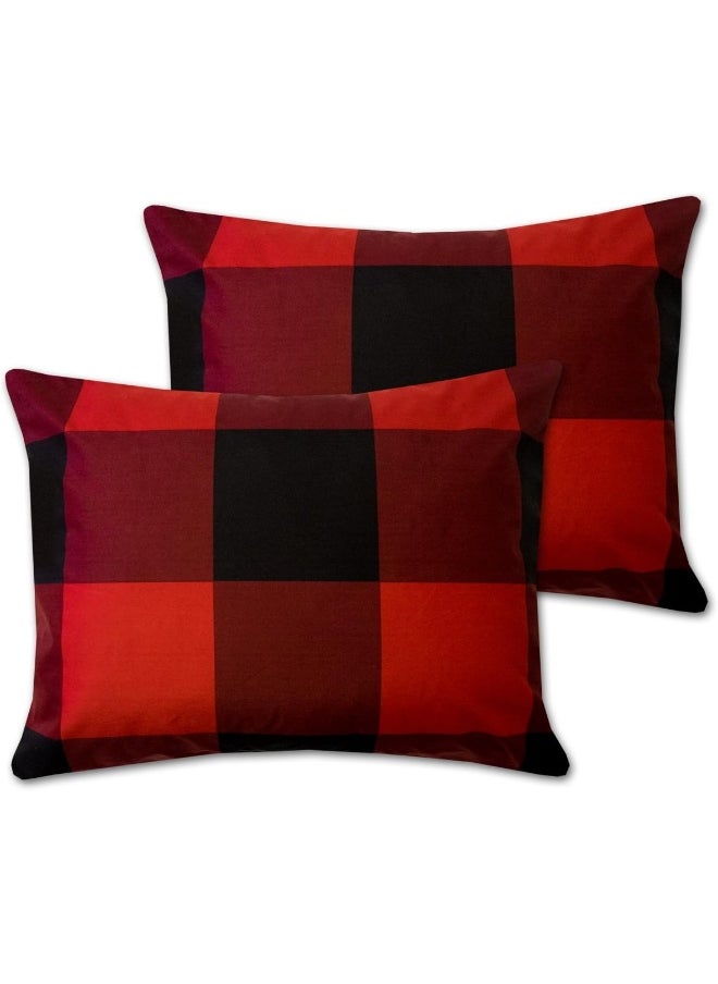 Sweet Home Collection 4 Piece Buffalo Check Plaid Design Reversible to Solid Color with 2 Shams & Throw Pillow, Full/Queen, Burgundy