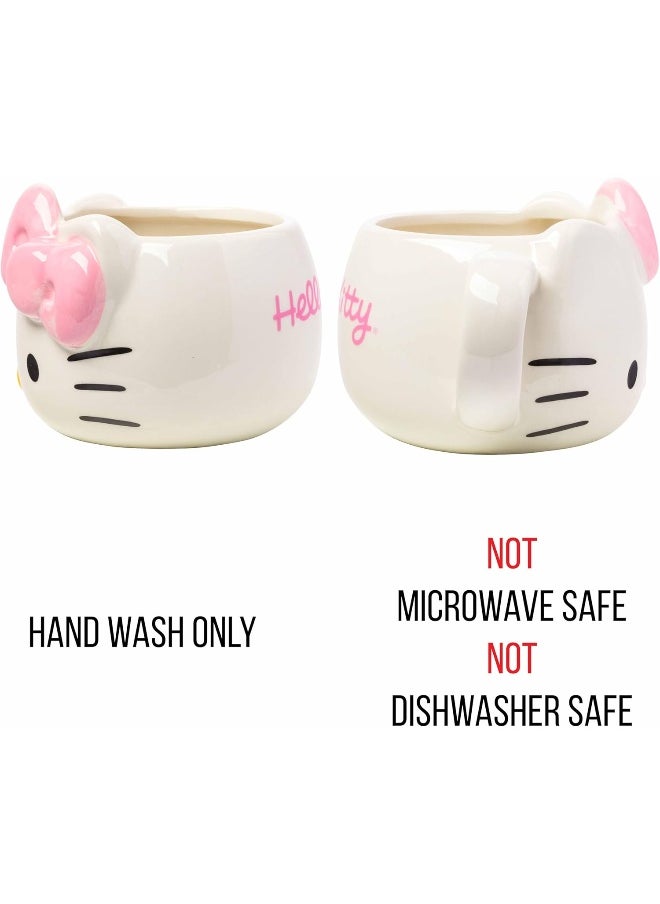 Silver Buffalo Hello Kitty Pink Bow Ceramic 3D Sculpted Mug, 20 Ounces