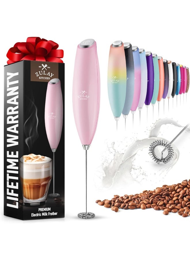 Zulay Powerful Milk Frother for Coffee with Upgraded Titanium Motor - Handheld Frother Whisk, Milk Foamer, Mini Blender and Electric Mixer Coffee Frother for Frappe, Latte, Matcha, No Stand - Pink